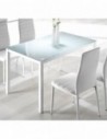 MOMMA HOME Mesa de Comedor Blanca Modelo Lluvia, Mesa de Cristal para Cocina, Acabado Color Blanco, Medidas: 110 x 70 x 75 cm